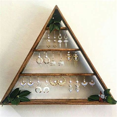 Wooden Pyramid Shaped Wall Mounted Jewelry Holder Diy Jewelry Display