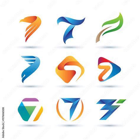 Set Of Abstract Number 7 Logo Vibrant And Colorful Icons Logos Stock