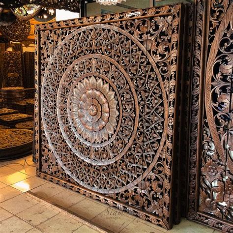 Large Hand Carved Wall Art Panel From Thailand Teak Wood Carving