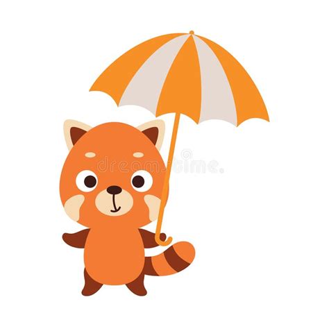 Cute Little Red Panda With Umbrella Cartoon Animal Character For Kids