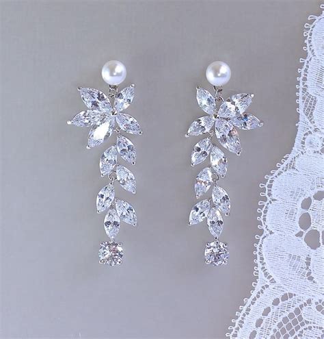 Crystal Bridal Chandelier Earrings Pearl Marquise Dangle Etsy