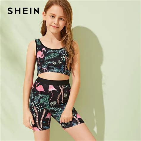Buy Shein Kiddie Toddler Girls Tropical Print Tank