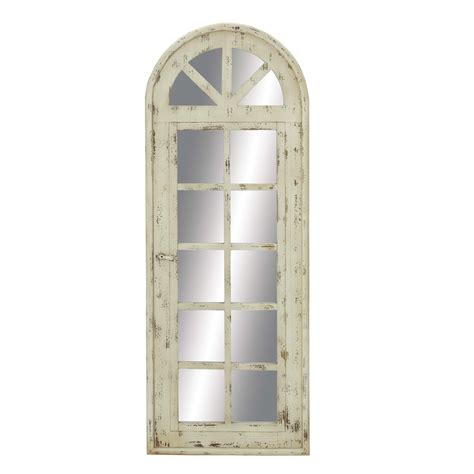 Decmode 18101 Tall Wooden Arched Window Frame Wall Mirror With Antique