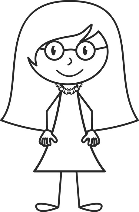 Girl With Long Hair And Glasses Stamp Stick Figure