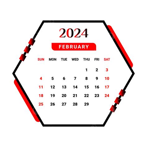 Kalender Bulan Februari 2024 Dengan Gaya Geometris Merah Dan Hitam