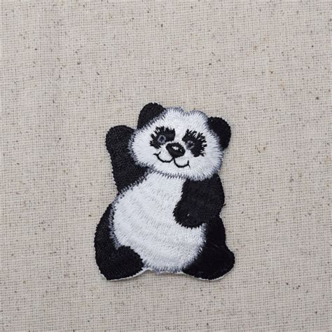 Panda Bear Waving Single Iron On Applique Embroidered Etsy
