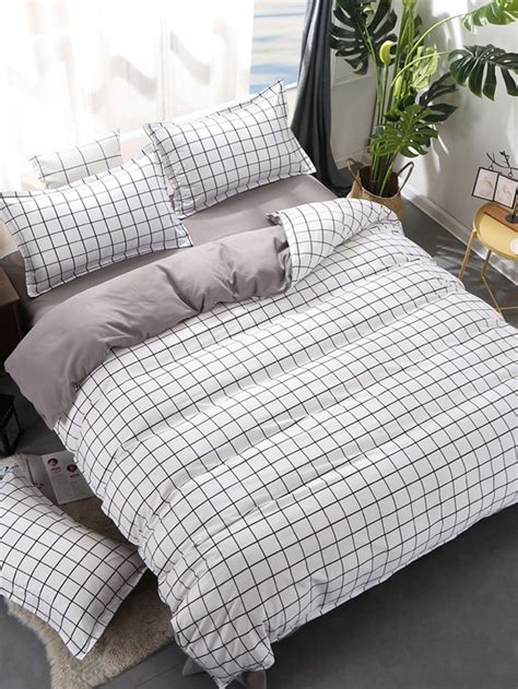 15m 4pcs Grid Duvet Cover Setfor Women Romwe Bed Linens Luxury Room
