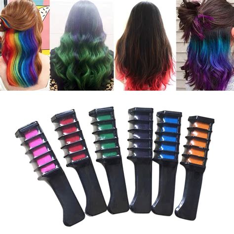 6 Pcsset Temporary Hair Chalk Color Comb Dye Kits Disposable Cosplay