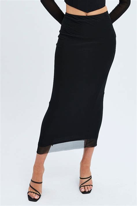 Black Mesh Midi Skirt Ally Fashion