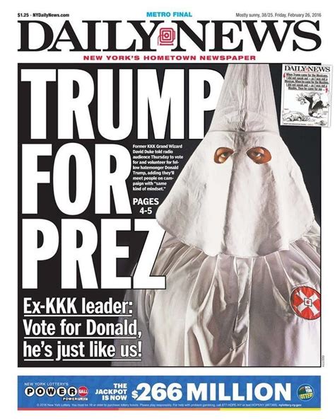 New York Daily News Front Page Hypes Donald Trumps Kkk Connection