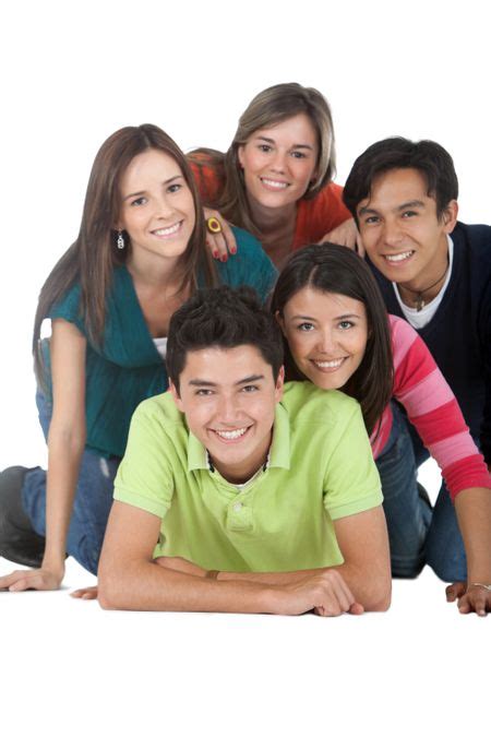 Happy Group Of Young People Isolated Over A White Background