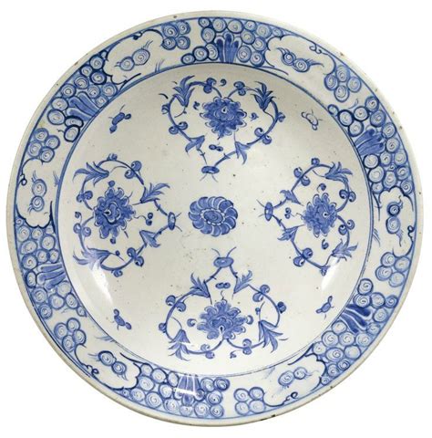 A Fine Iznik Blue And White Pottery Dish Turkey Circa