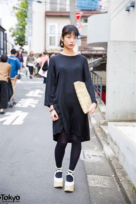harajuku girl in minimalist style w black dress mint designs and tokyo bopper