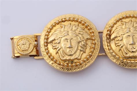 Gianni Versace Massive Gold Toned Bracelet With 5 Medusas For Sale At