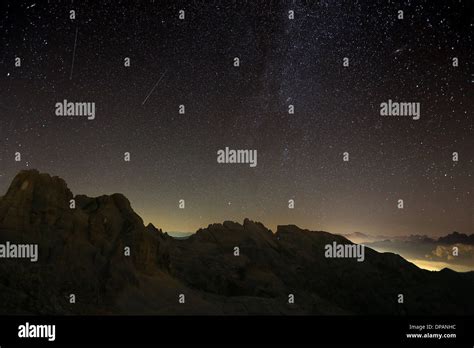 Night Mountain Landscape Starry Sky View Of The Latemar Mountain