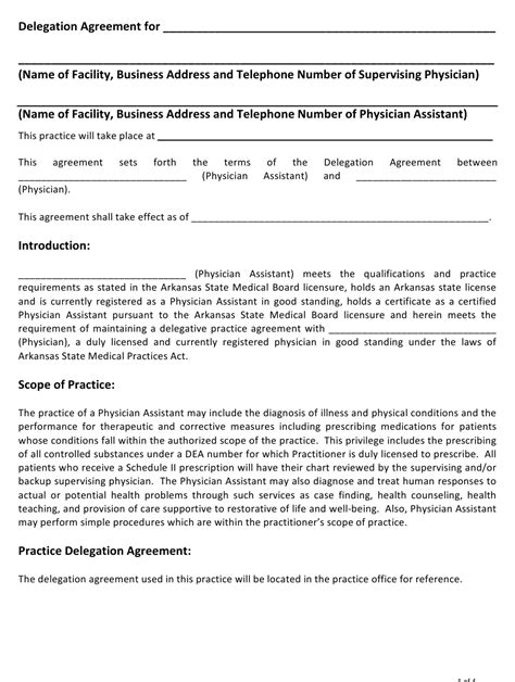 Arkansas Physician Assistant Delegation Agreement Fill Out Sign