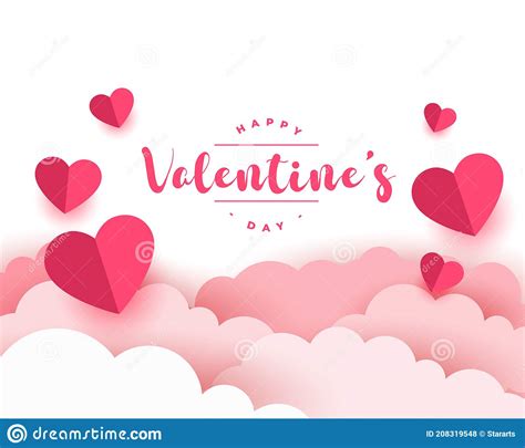 Paper Style Realistic Valentines Day Card Design Stock Vector
