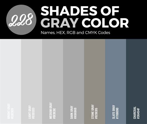Shades Of Gray Color Names Hex Rgb Cmyk Codes Grey Color