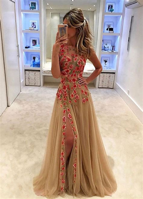 unique champagne tulle lace long prom dress champagne evening dresses · dreamy dress · online