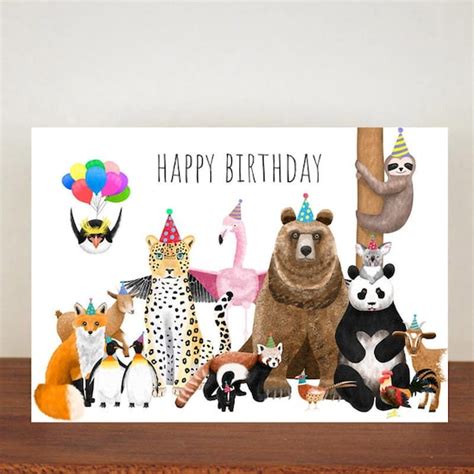Animal Happy Birthday Card Birthday Cards A6 Card Cute Etsy