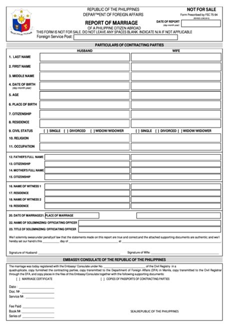 Fillable Report Of Marriage Of A Philippine Citizen Abroad Form Printable Pdf Download