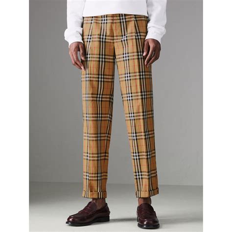 Burberry Vintage Check Cotton Trousers In Antique Yellow Modesens