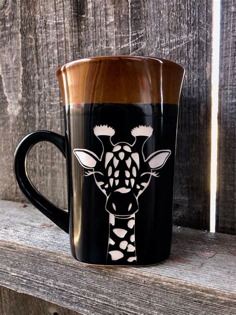 Giraffe Coffee Mug Etched Giraffe Mug Sandblasted Giraffe Etsy In