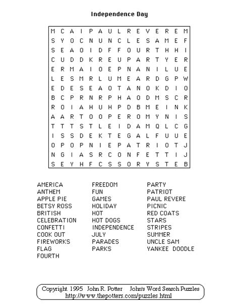 4 Th Of July Printable Crossword 4th Of July Word