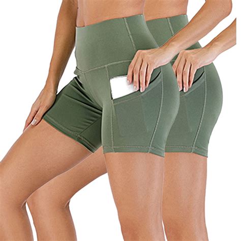 Dodoing 2 Packs Tummy Control Yoga Shorts With Pockets For Women