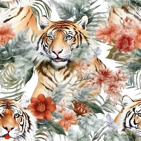 Premium Ai Image A Close Up Of A Tiger Surrounded By Flowers And