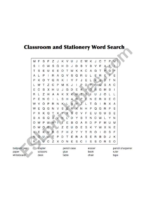 Classroom Items Word Search
