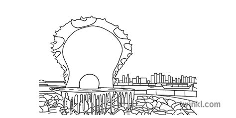 Pearl Monument Qatar Landmarks Colouring Pages Black And White Rgb