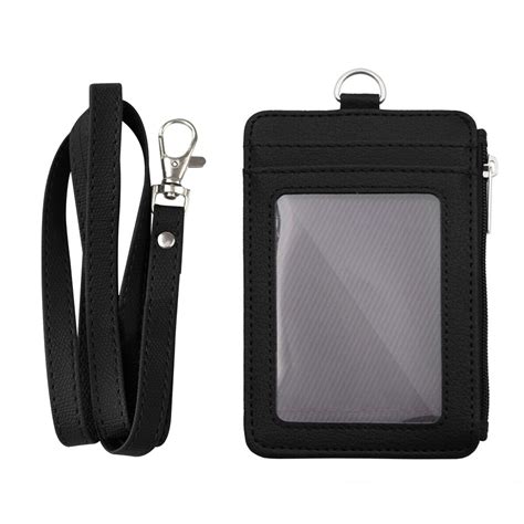 GOGO Professional ID Badge Holder with Zip, 2-Sided Vertical Style PU ...