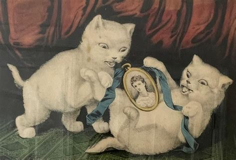 Litho Currier And Ives My Little White Kitties Auction