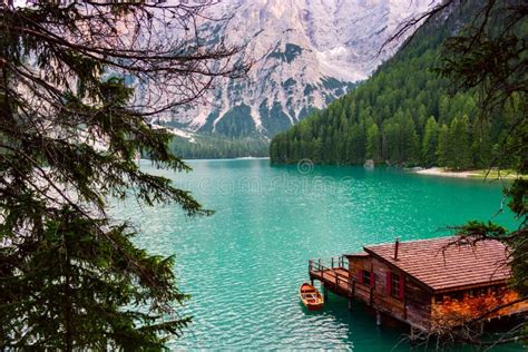 Lake Of Braies On The Dolomites Italy Stock Image Image Of Alps