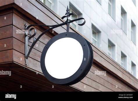 Blank Minimal Circular Shop Signboard Mockup For Design Street Hanging