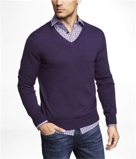 Express Merino Wool Vneck Sweater In Purple For Men Deep Purple Lyst