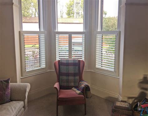 #buryblinds café style shutters adding privacy but still enjoying the warm glow of the sun filtering into your home. Cafe Style shutters (in individual frames) for bay window ...