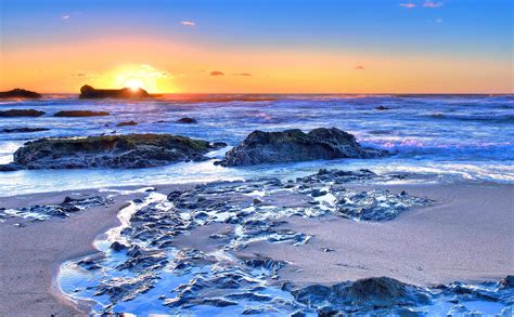 Sunset Sea Beach Rocks Landscape Wallpapers Hd Desktop And Mobile