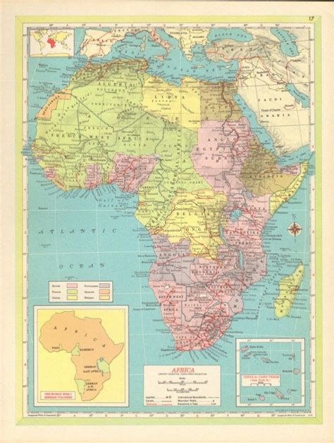 Vintage Map Of Africa Colorful 1950s Atlas Map Of Africa And Etsy