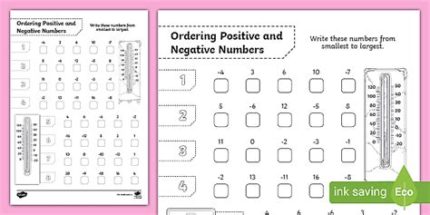 Placing Positive And Negative Numbers Worksheets