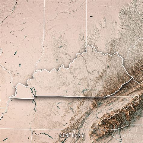 Kentucky State Usa 3d Render Topographic Map Border D