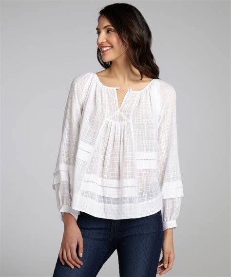 The white peasant blouses are affordable and will upgrade your wardrobe outstanding in an instant. white cotton 'Patched' long sleeve peasant blouse | Blusas ...