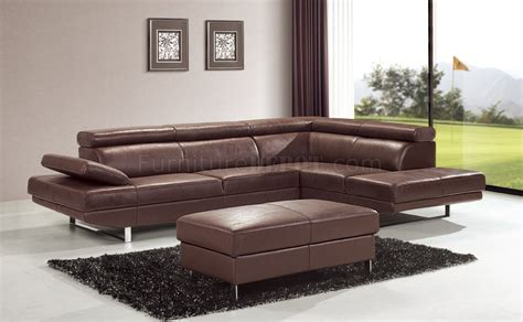 Brown Top Grain Full Leather Modern Sectional Sofa Wmetal Legs