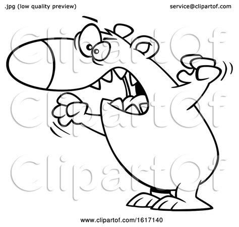 Clipart Of A Cartoon Black And White Angry Mama Bear Royalty Free