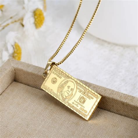 14k 18k Yellow Gold Us Dollar Pendant Charms 100 Dollar Bill Pendant