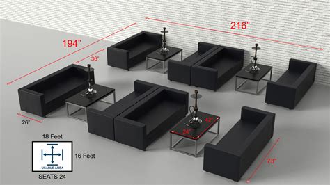 Complete Hookah Lounge Seating Package 8 Black Sofas With 4