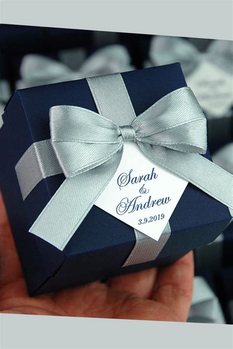 Silver And Navy Blue Wedding Bonbonniere Wedding Favor Box With Etsy
