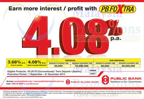 Bank fixed deposit gives you option to invest a fixed sum of money for a specified time ranging from 7 days to 10 years. Public Bank 18 Sep 2014 » Public Bank 4.08% p.a. Fixed ...