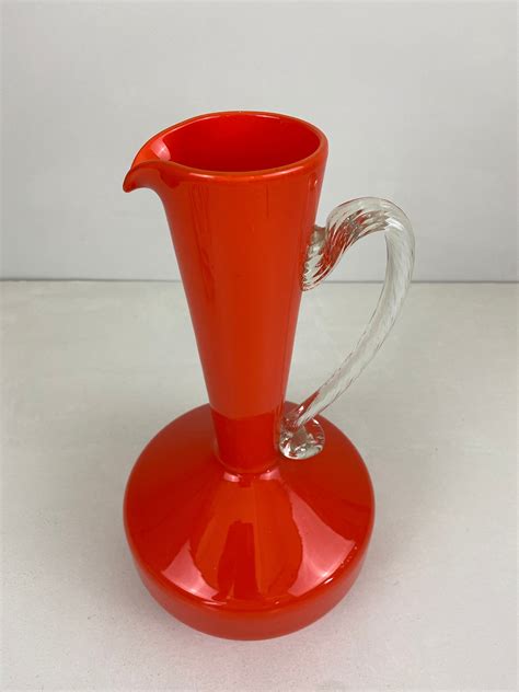 Orange Glass Jug Glass Pitcher Vase Italian Opaline Glass Florence Vintage Mid Century Modern